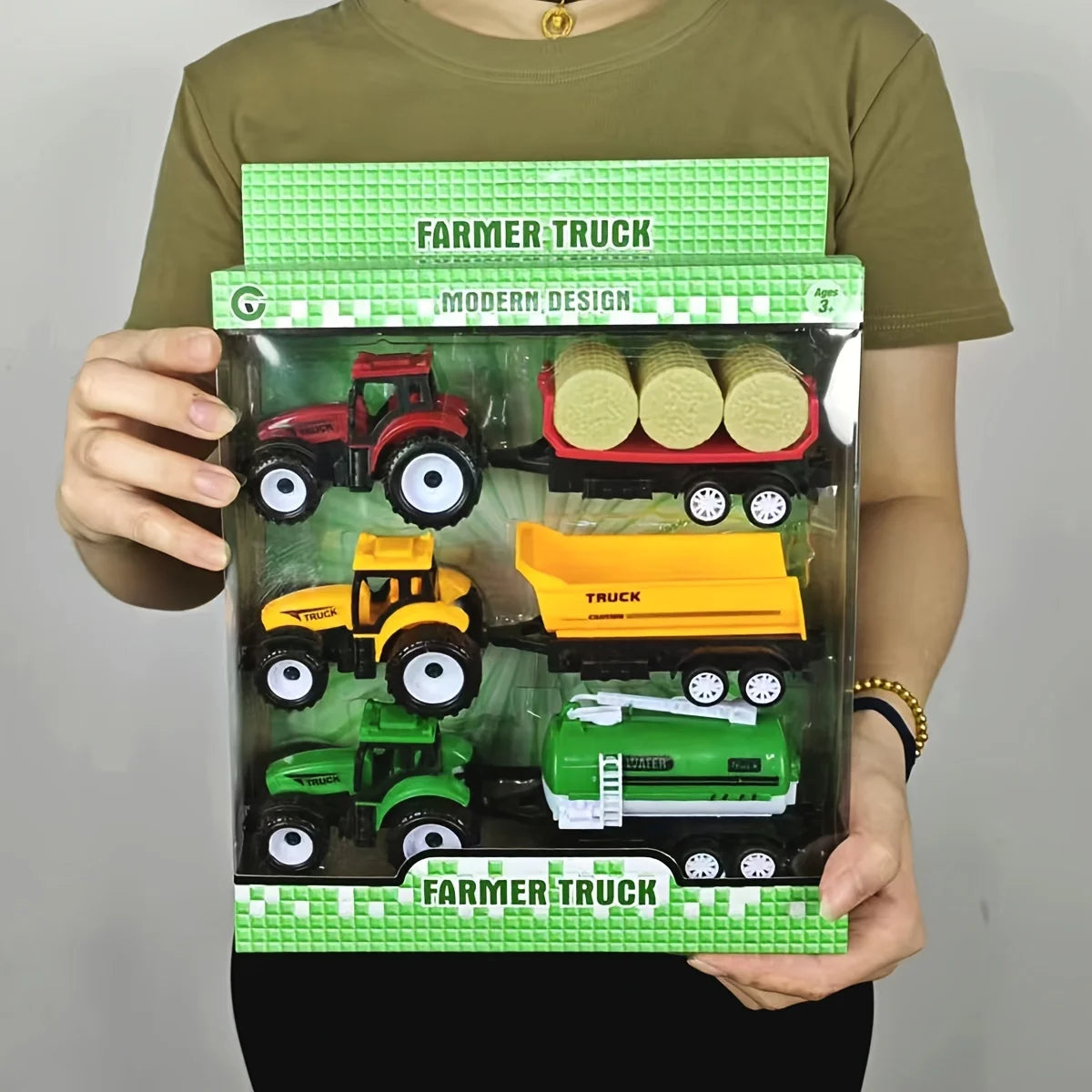 Three in one tractor combination set simulation toy car model boy toy gift box packaging birthday gift class prize