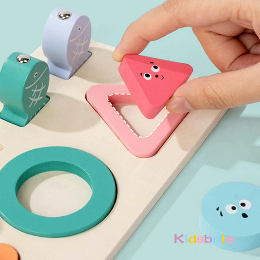 Montessori Wooden Color Shape Cognitive Classification Matching Game Hands-on Fine Motor Skill Game Fishing Toy For Todller Boys