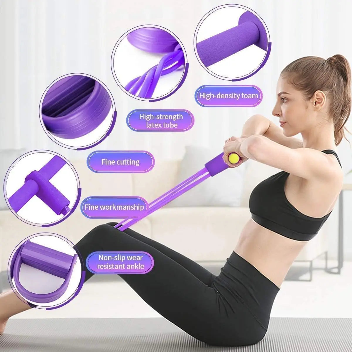 8-Char 4-Tube Pedal Resistance Bands Home Gym Resistance Bands Elastic Ropes for Full Body Workout