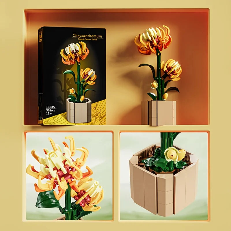 3D Flower Potted Building Blocks Toys Vintage Bouquet DIY Model Bricks Puzzle Toys for Girls Couples Favor Gifts Home Decoration