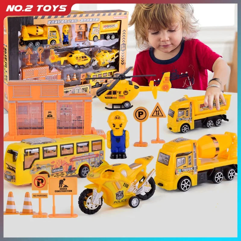 Construction City Engineering Truck Model Set Police Car Fire Engine Trucks Aircraft Plane Kit Inertia Car Toy for Children Gift