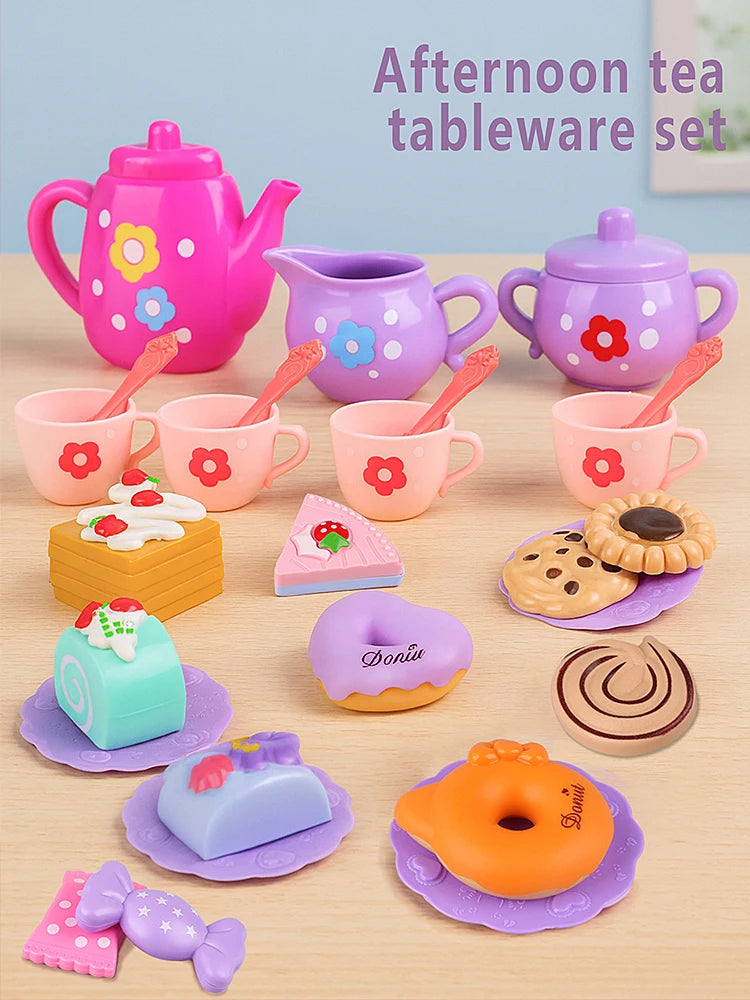 Children's tea party set kitchen role play pretend teapot teacup dessert cake toy girl Christmas gift