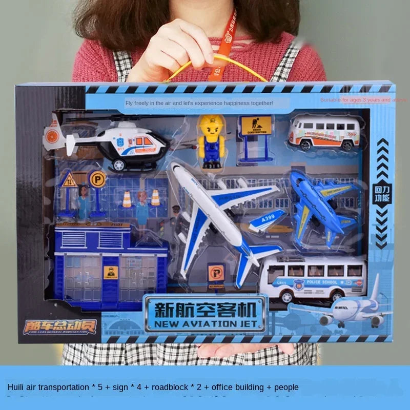 Construction City Engineering Truck Model Set Police Car Fire Engine Trucks Aircraft Plane Kit Inertia Car Toy for Children Gift