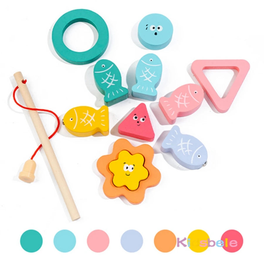 Montessori Wooden Color Shape Cognitive Classification Matching Game Hands-on Fine Motor Skill Game Fishing Toy For Todller Boys