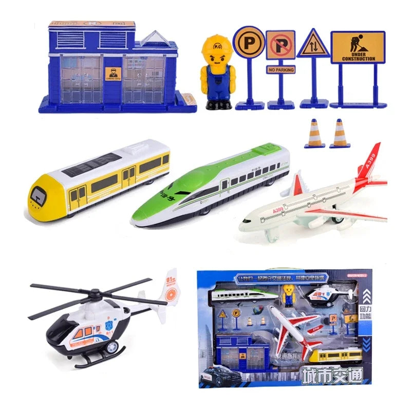 Construction City Engineering Truck Model Set Police Car Fire Engine Trucks Aircraft Plane Kit Inertia Car Toy for Children Gift