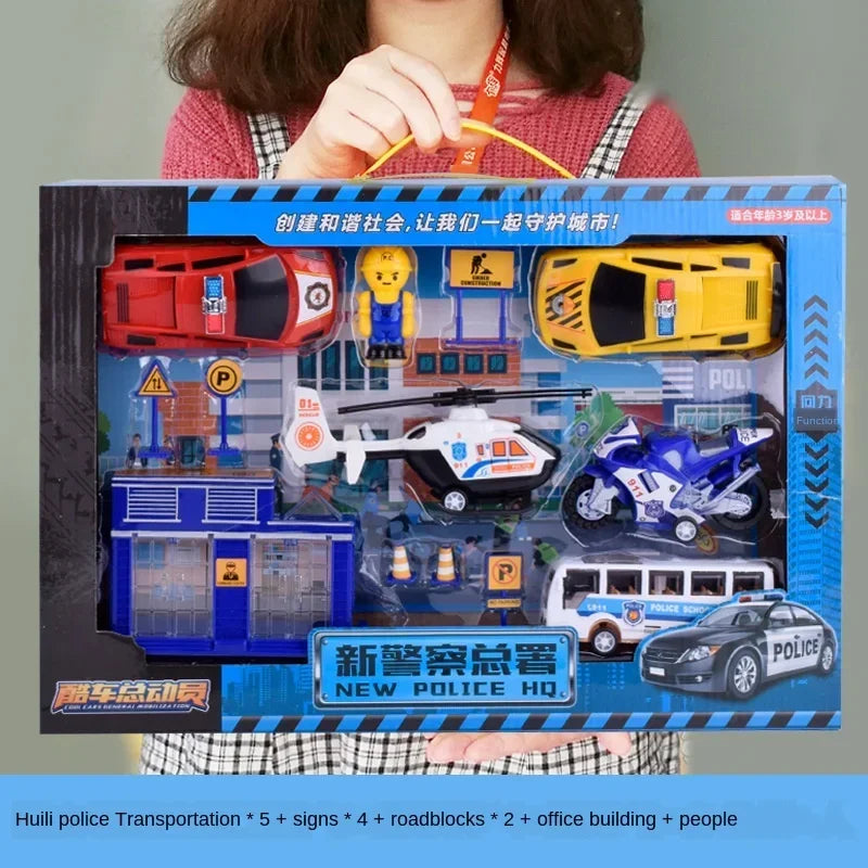 Construction City Engineering Truck Model Set Police Car Fire Engine Trucks Aircraft Plane Kit Inertia Car Toy for Children Gift