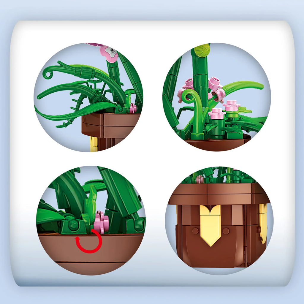 Orchid Botanical Potted Plant Building Block Flower Model Puzzle Toys Sets New Year Christmas Birthday Gifts