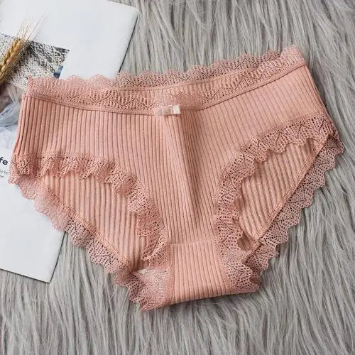 Lingerie Underwear Women Bow New Lace Panties Briefs Low Waist Solid Color Middle-Waisted Underpants Female Lingerie Briefs