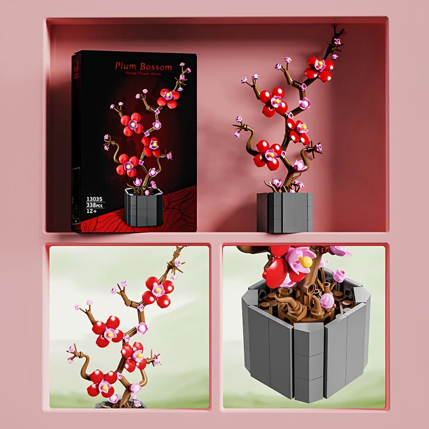 3D Flower Potted Building Blocks Toys Vintage Bouquet DIY Model Bricks Puzzle Toys for Girls Couples Favor Gifts Home Decoration