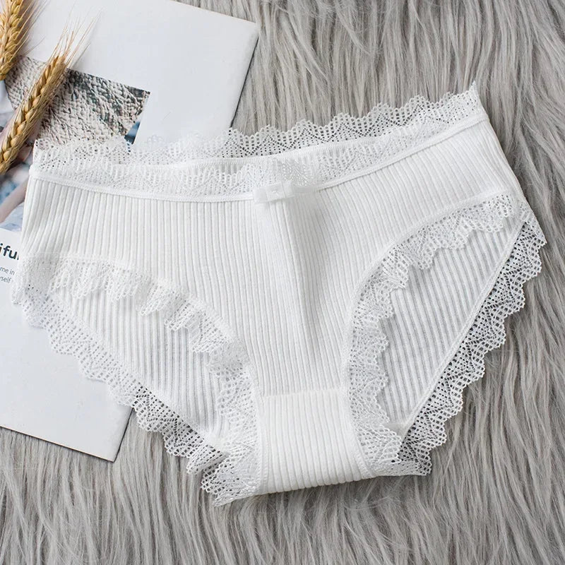 Lingerie Underwear Women Bow New Lace Panties Briefs Low Waist Solid Color Middle-Waisted Underpants Female Lingerie Briefs