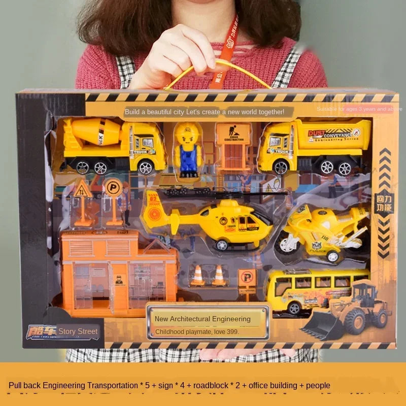 Construction City Engineering Truck Model Set Police Car Fire Engine Trucks Aircraft Plane Kit Inertia Car Toy for Children Gift