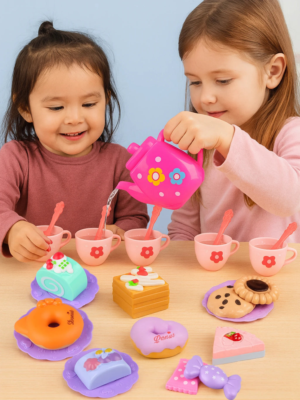 Children's tea party set kitchen role play pretend teapot teacup dessert cake toy girl Christmas gift