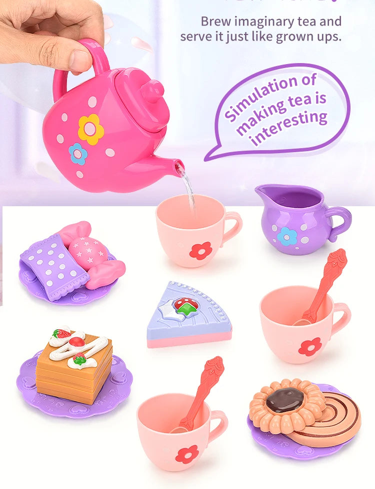 Children's tea party set kitchen role play pretend teapot teacup dessert cake toy girl Christmas gift