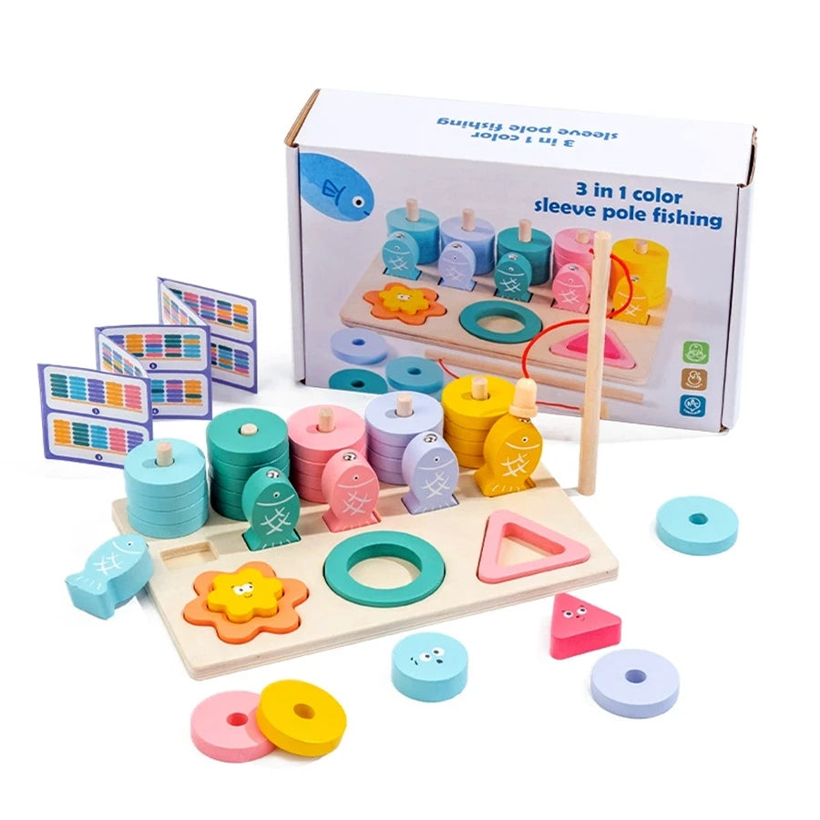 Montessori Wooden Color Shape Cognitive Classification Matching Game Hands-on Fine Motor Skill Game Fishing Toy For Todller Boys