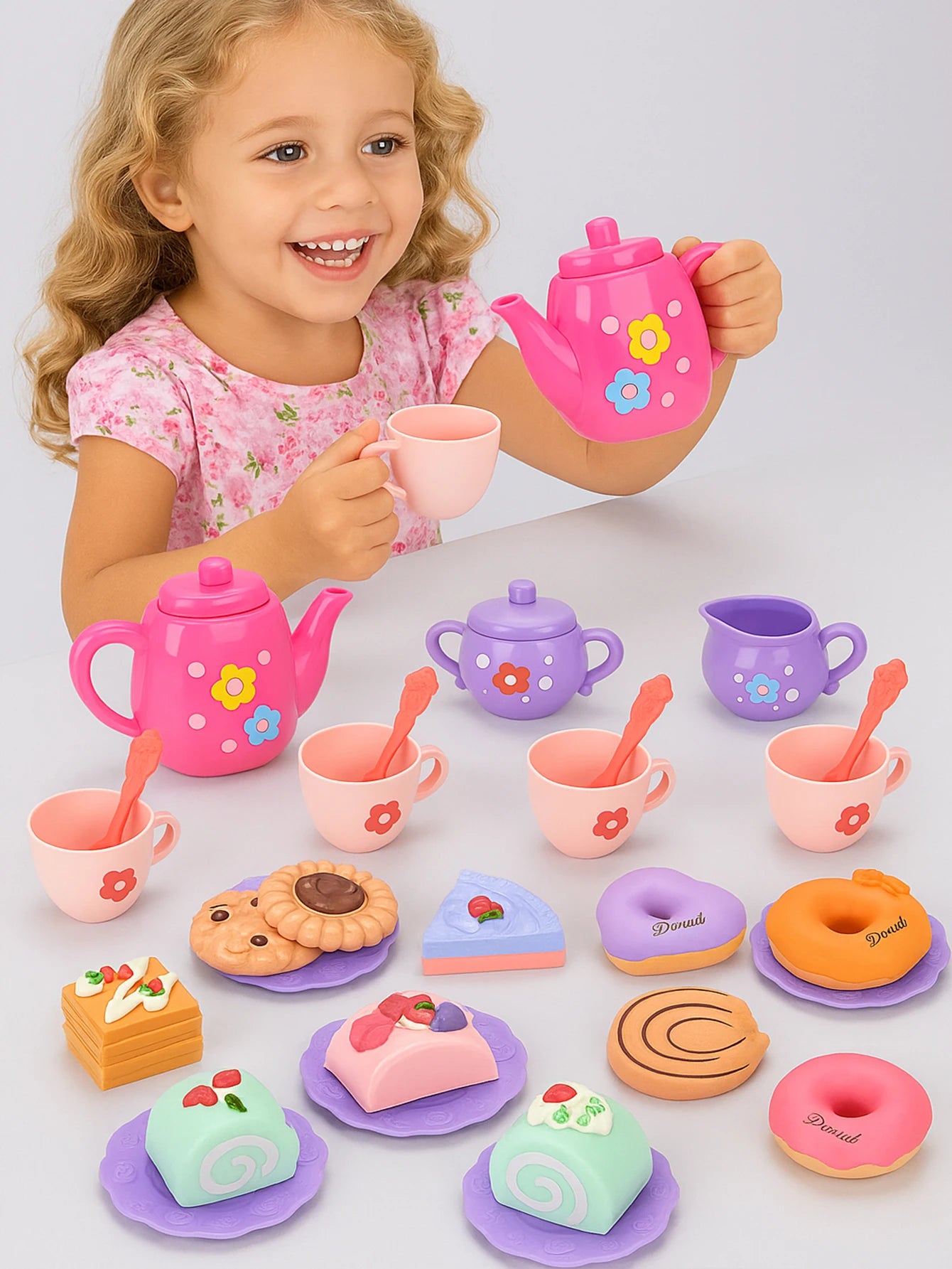 Children's tea party set kitchen role play pretend teapot teacup dessert cake toy girl Christmas gift