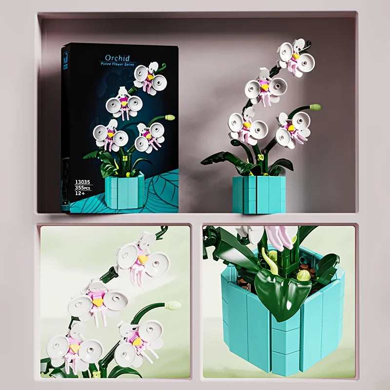 3D Flower Potted Building Blocks Toys Vintage Bouquet DIY Model Bricks Puzzle Toys for Girls Couples Favor Gifts Home Decoration