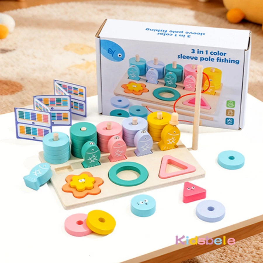 Montessori Wooden Color Shape Cognitive Classification Matching Game Hands-on Fine Motor Skill Game Fishing Toy For Todller Boys
