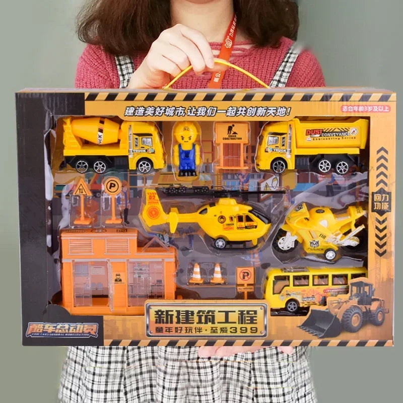Construction City Engineering Truck Model Set Police Car Fire Engine Trucks Aircraft Plane Kit Inertia Car Toy for Children Gift