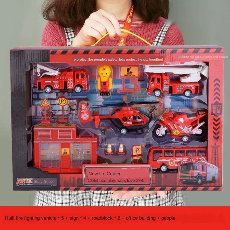 Construction City Engineering Truck Model Set Police Car Fire Engine Trucks Aircraft Plane Kit Inertia Car Toy for Children Gift
