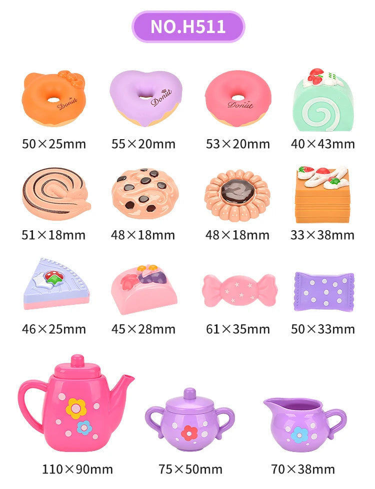 Children's tea party set kitchen role play pretend teapot teacup dessert cake toy girl Christmas gift
