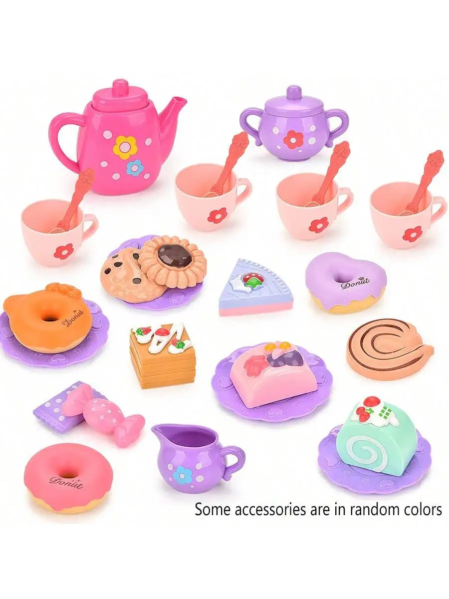 Children's tea party set kitchen role play pretend teapot teacup dessert cake toy girl Christmas gift
