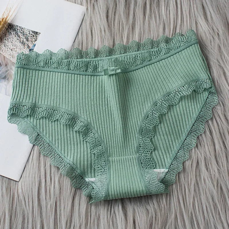 Lingerie Underwear Women Bow New Lace Panties Briefs Low Waist Solid Color Middle-Waisted Underpants Female Lingerie Briefs