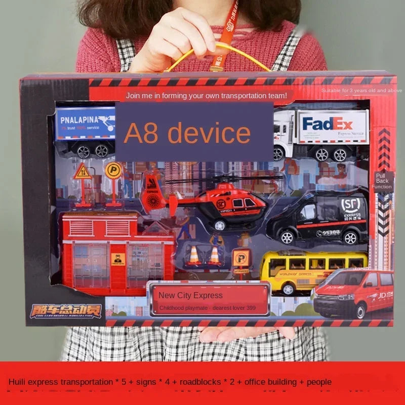 Construction City Engineering Truck Model Set Police Car Fire Engine Trucks Aircraft Plane Kit Inertia Car Toy for Children Gift