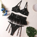 Lingerie Set Women Sexy Underwear Push Up Strappy Embroidered Mesh Sheer Lingerie Set See Through Panty Bra 3 Piece Langerie
