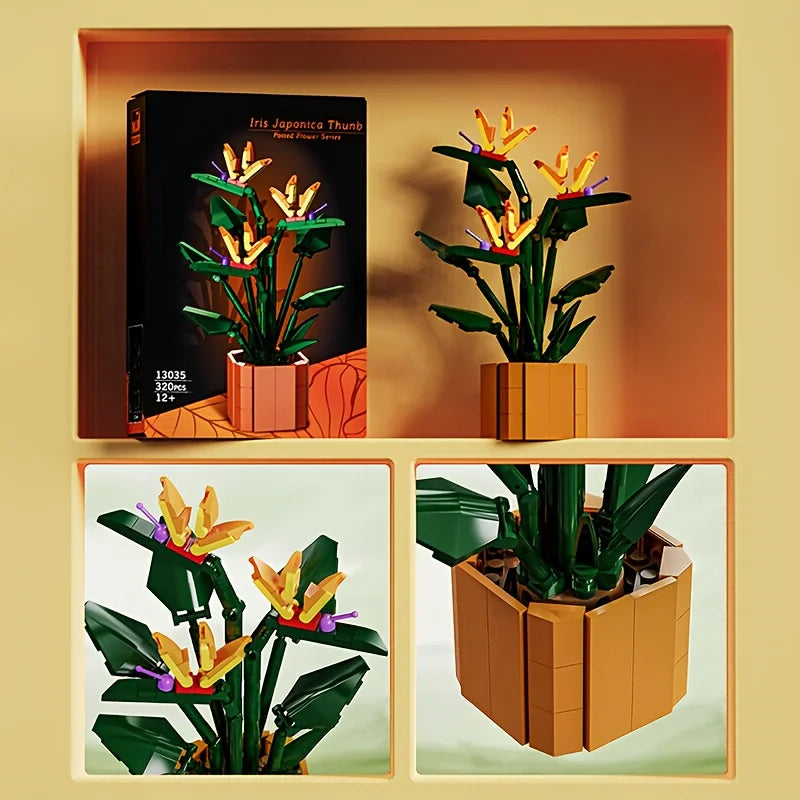 3D Flower Potted Building Blocks Toys Vintage Bouquet DIY Model Bricks Puzzle Toys for Girls Couples Favor Gifts Home Decoration