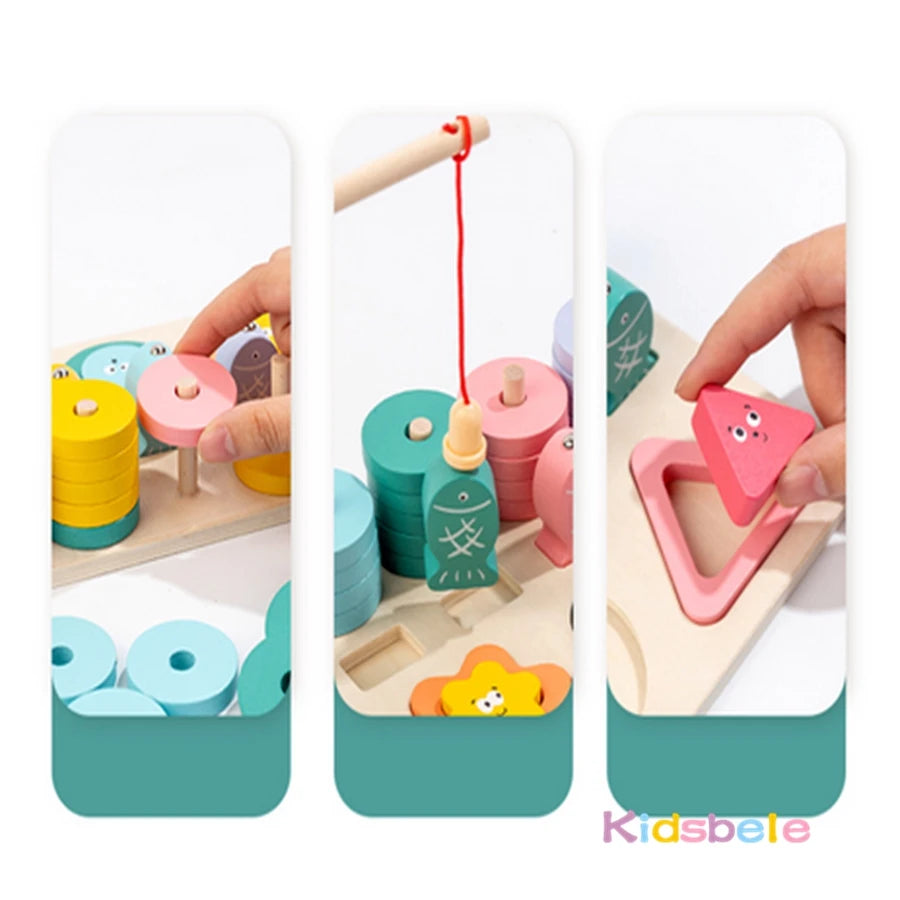 Montessori Wooden Color Shape Cognitive Classification Matching Game Hands-on Fine Motor Skill Game Fishing Toy For Todller Boys